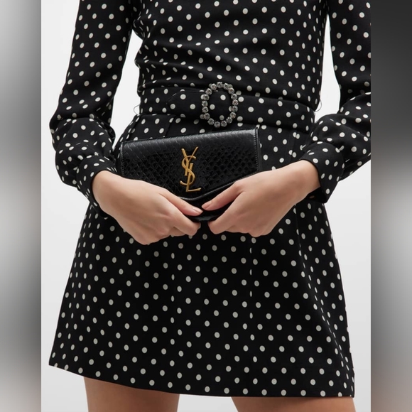 New! Authentic Saint Laurent YSL Uptown Croc-Effect Patent-Leather Bag - Picture 6 of 17